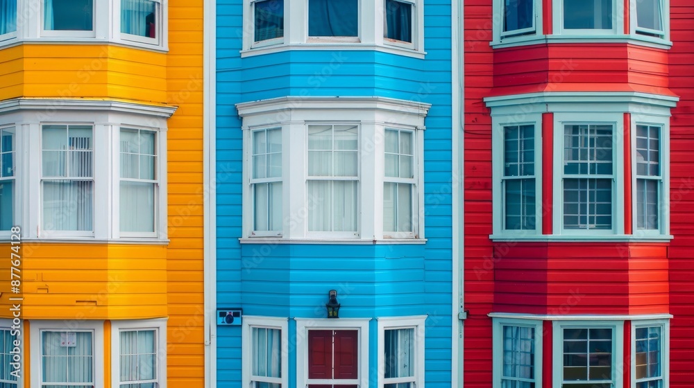 Row of brightly painted multicolored housesa Row of brightly painted multicolored housesa