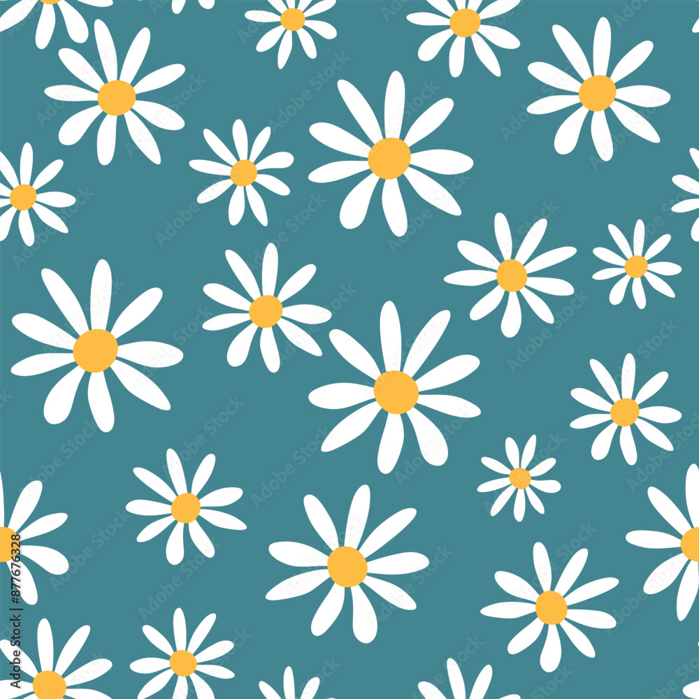 Floral seamless pattern.Daisy flower pattern on blue background . Vector illustration. It can be used for wallpapers, cards, patterns for clothes and other. Floral seamless pattern.Daisy flower pattern on blue background . Vector illustration. It can be used for wallpapers, cards, patterns for clothes and other.