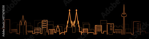 Cologne Bright Simple Line Skyline on Dark Background
