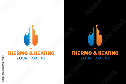 Thermometer and Heating Logo Design Vector template