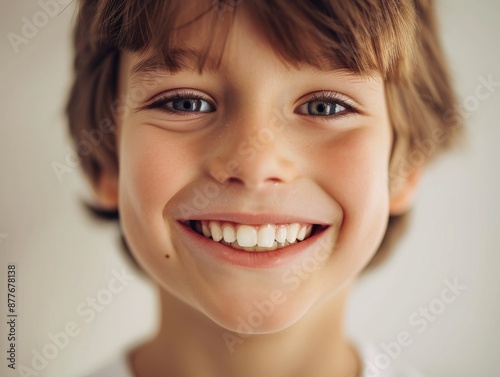 Portrait of a smiling boy with healthy teeth looking at the camera. Health concept. Healthy smile