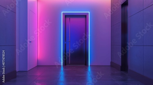 Modern entrance, neon simple door for a luxury house