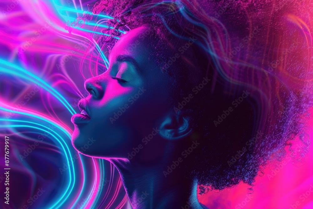 A person lying down with their eyes closed, surrounded by a bright neon light A person lying down with their eyes closed, surrounded by a bright neon light