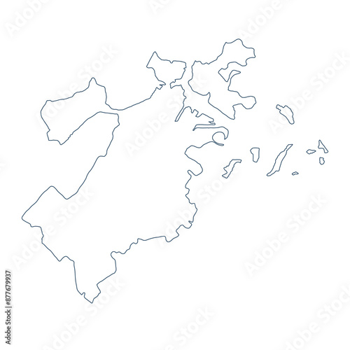 Outline map of boston city, capital of Massachusetts.