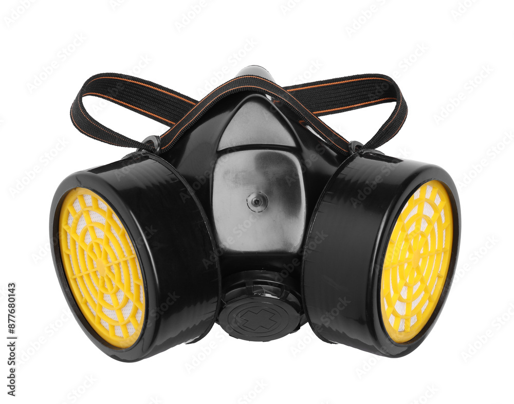 One half mask respirator isolated on white, top view One half mask respirator isolated on white, top view