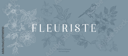 Delicate set of floral prints with abstract flowers, modern botanicals.