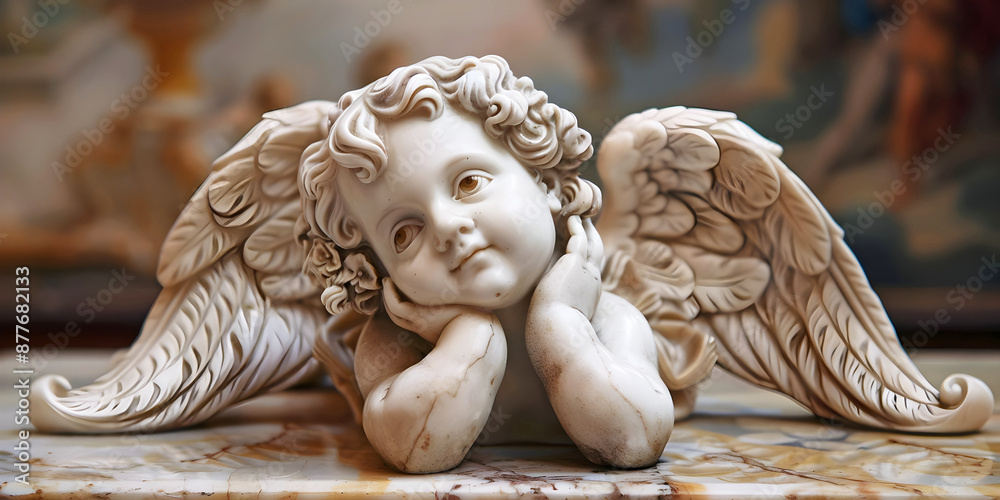 Naklejka premium statue of a cherub, ai generated.