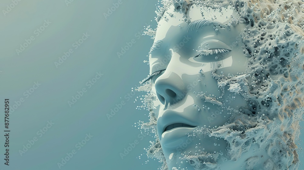 Futuristic AI Face in Dynamic Pose with Copyspace on Left for Branding or Advertising Message Futuristic AI Face in Dynamic Pose with Copyspace on Left for Branding or Advertising Message