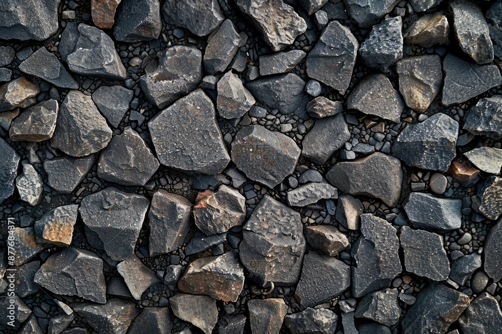 A close up of a rocky surface with a lot of black rocks. The rocks are scattered all over the surface and some are larger than others. The image has a rough and rugged feel to it A close up of a rocky surface with a lot of black rocks. The rocks are scattered all over the surface and some are larger than others. The image has a rough and rugged feel to it