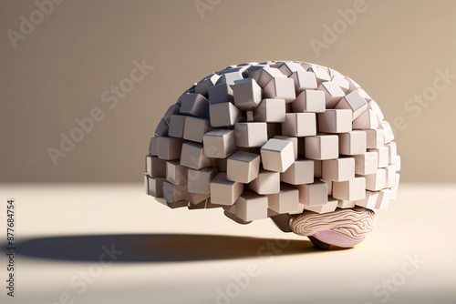 Human brain made of cube for mind organisation and integrated cognition illustration photo