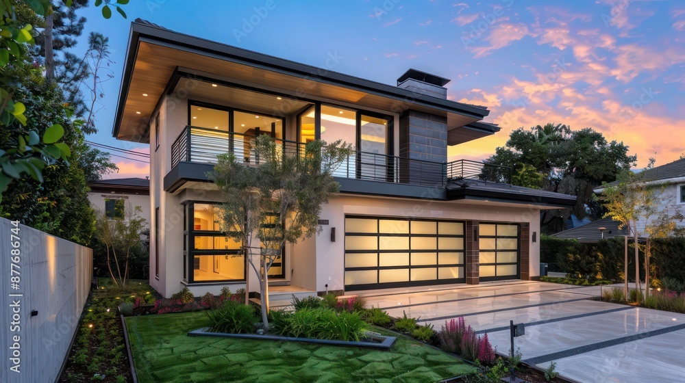 Fototapeta premium Contemporary suburban home with a state-of-the-art air purification system and green building materials for enhanced indoor air quality