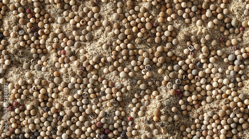 A close-up view of various types of seeds stuck on a concrete wall