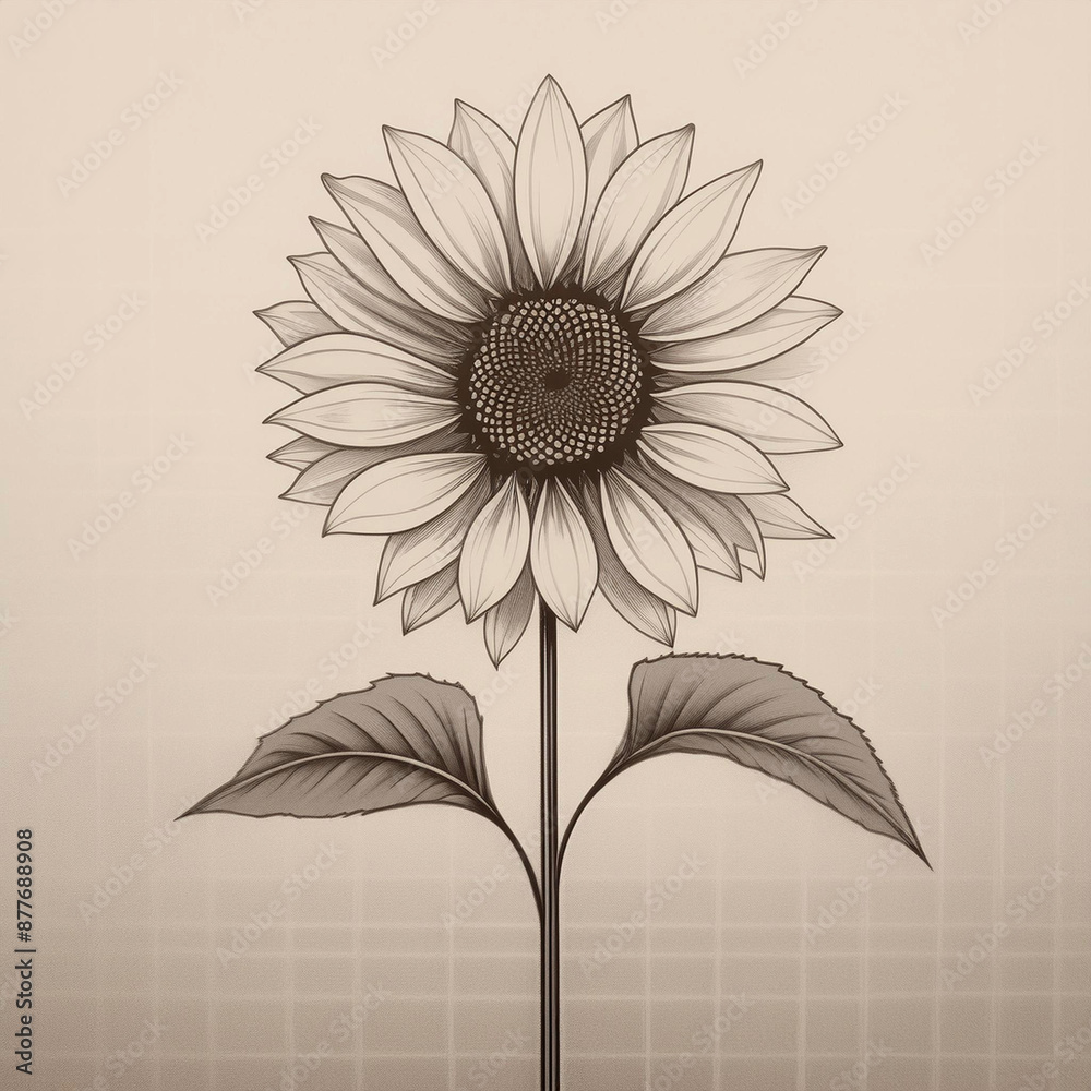 Fototapeta premium A single sunflower in sepia tones.