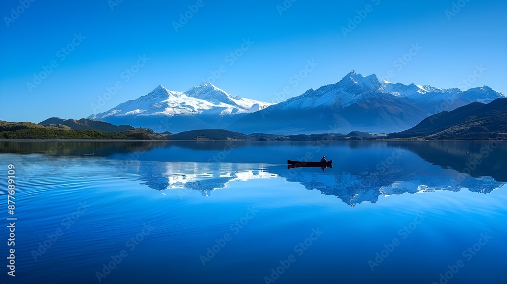 A tranquil mountain lake with clear blue water and snow-capped peaks in the background, capturing the serene beauty of nature. A tranquil mountain lake with clear blue water and snow-capped peaks in the background, capturing the serene beauty of nature.