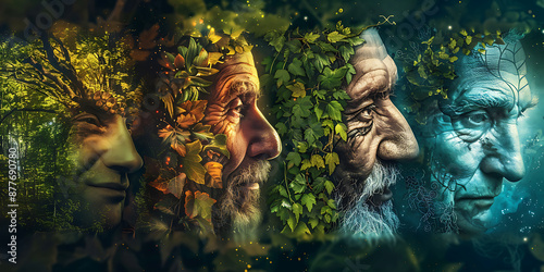 Four men, green and blue, nature and life, mystical and powerful, the cycle of seasons. 
