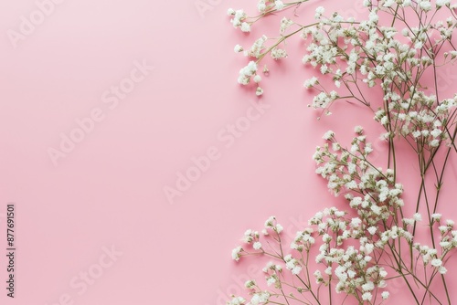 White Babys Breath Flowers on Pink Background