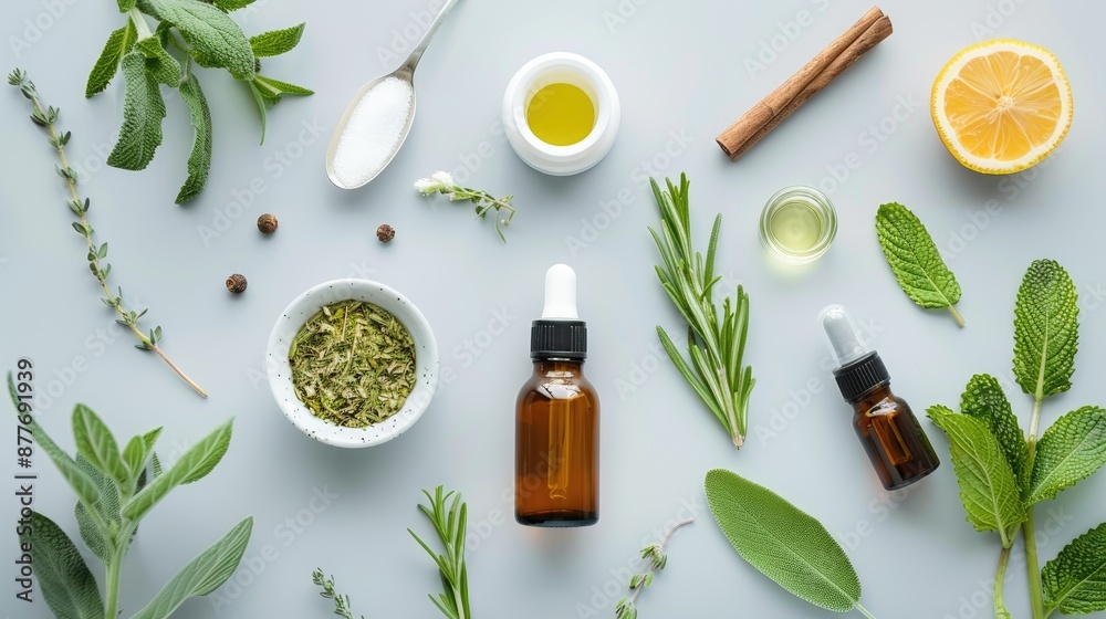 Home remedies for asthma using natural products in flat lay composition Home remedies for asthma using natural products in flat lay composition