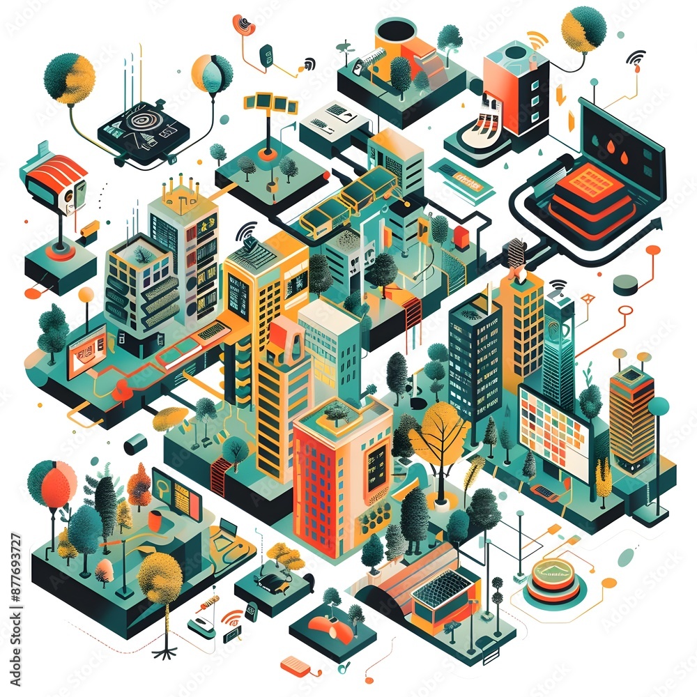 An illustrative depiction of modern urban planning, showcasing a detailed and organized city layout with buildings, trees, and roads. An illustrative depiction of modern urban planning, showcasing a detailed and organized city layout with buildings, trees, and roads.