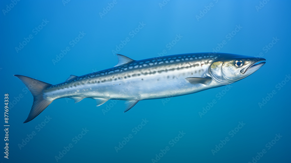 A silver fish with black spots swims through the blue ocean, perfect for marine life and underwater photography projects.
A silver fish with black spots swims through the blue ocean, perfect for marine life and underwater photography projects.