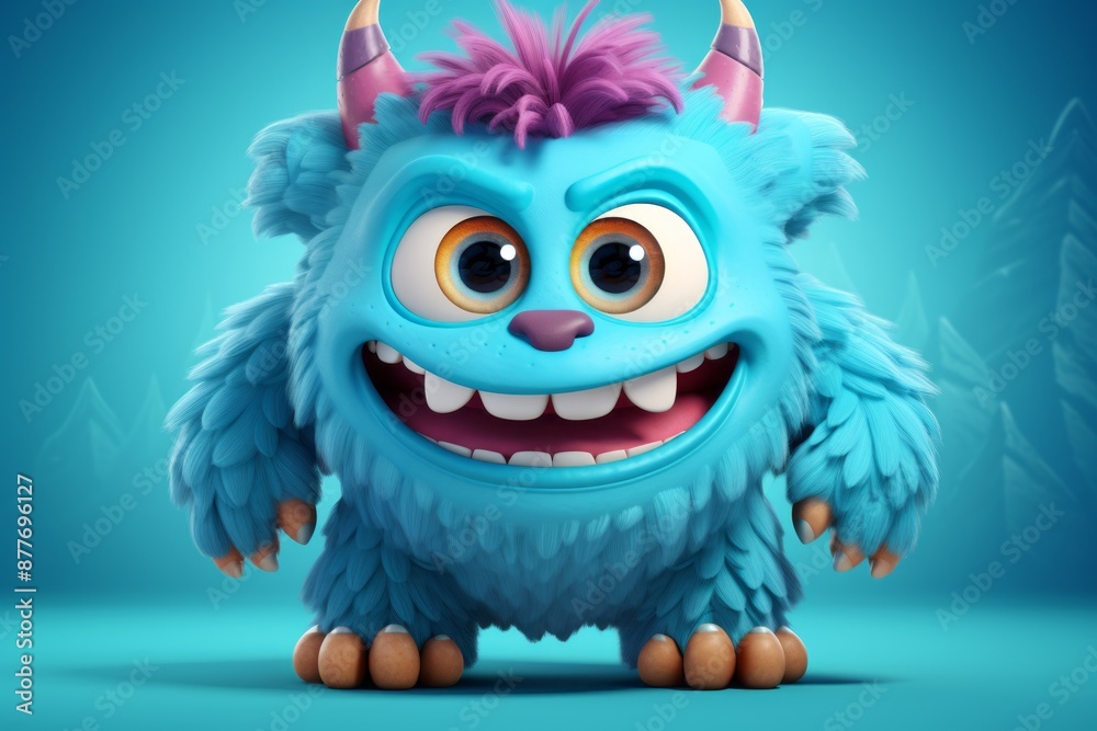 Fototapeta premium Cute Fluffy Little 3d Monster cartoon character