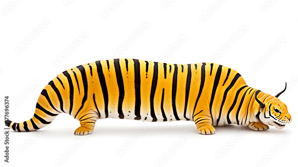 Fototapeta premium A tiger with a bull's horns, orange, black, and white, a surreal illustration, evoking a sense of wonder and amusement.