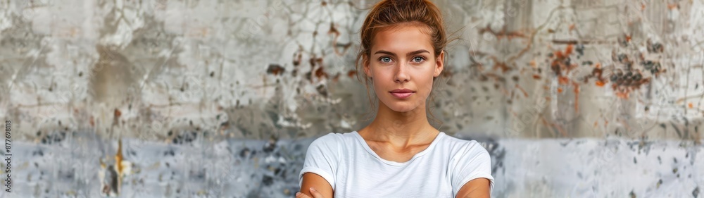 woman with her arms crossed in front of a wall woman with her arms crossed in front of a wall