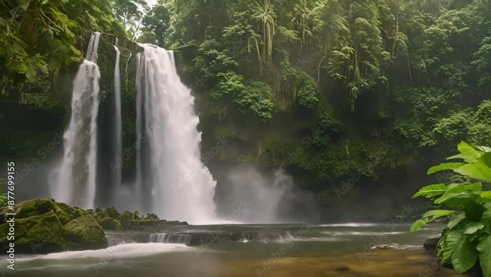 Serene Waterfall in Lush Forest Serene Waterfall in Lush Forest