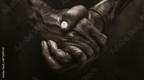 Clasped Hands of a Man, Symbolizing Strength and Unity