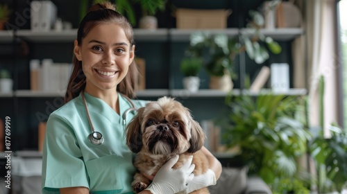 Vet and dog in clinic photo