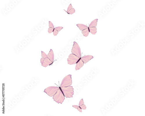 pink watercolor butterfly silhouettes. Outline butterflies romantic tattoo, tropical insects stencil. Summer and spring exotic symbols isolated vector set. Elegant wild flying moth of various shape