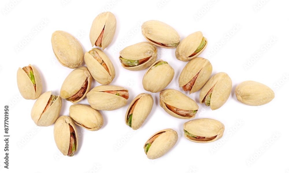 Pistachios pile isolated on white background, top view Pistachios pile isolated on white background, top view