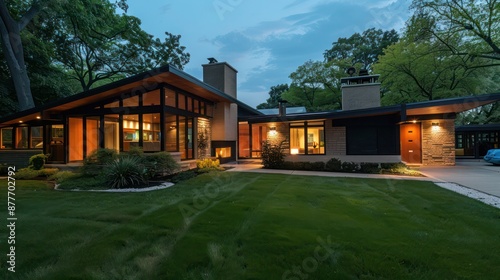 Mid-century modern suburban home with a sophisticated security system that includes perimeter alarms, motion sensors, and HD surveillance
