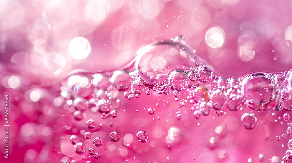 Pink bubbles floating on a sparkling pink liquid surface Pink bubbles floating on a sparkling pink liquid surface