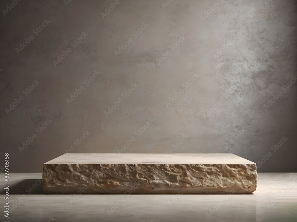 Stone podium for product display against a wall background.