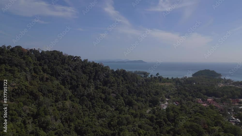 Lush jungle canopy, mountain peaks in langkawi. Smooth aerial view flight drone Lush jungle canopy, mountain peaks in langkawi. Smooth aerial view flight drone