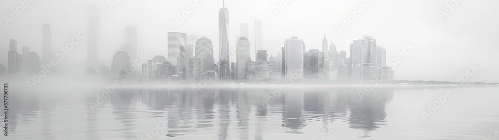 Fototapeta premium city skyline with a foggy river in the foreground