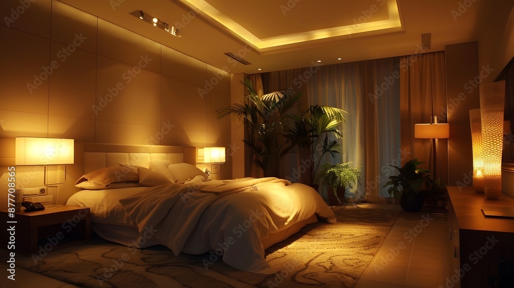 Cozy Bedroom Interior with Warm Lighting Cozy Bedroom Interior with Warm Lighting