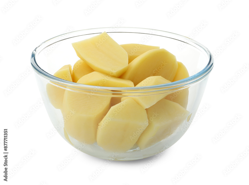 Raw potatoes in bowl isolated on white Raw potatoes in bowl isolated on white