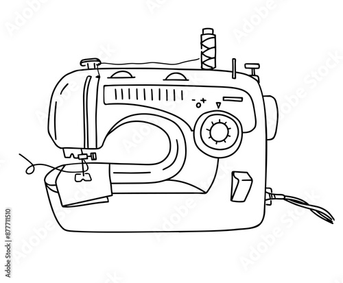 Household sewing machine. Sewing, quilting concept. Hand drawn doodles illustration. Vector