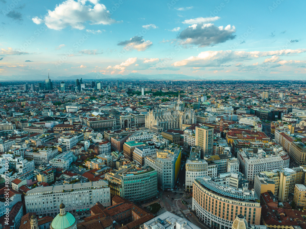 Fototapeta premium defaaerial photo with drone of the city of Milan in Italy with the Milan Duomo in the landscapeult