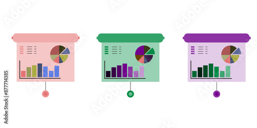 Economics strategy, analysis of sales, statistic, data statistic illustration set or collection for banner, landing web page. Analyst hand collect data and analyse business,  with three design