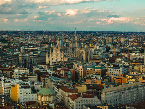 defaaerial photo with drone of the city of Milan in Italy with the Milan Duomo in the landscapeult