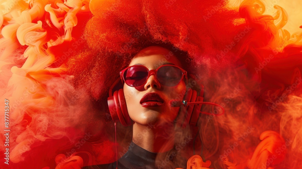 The woman with red headphones The woman with red headphones