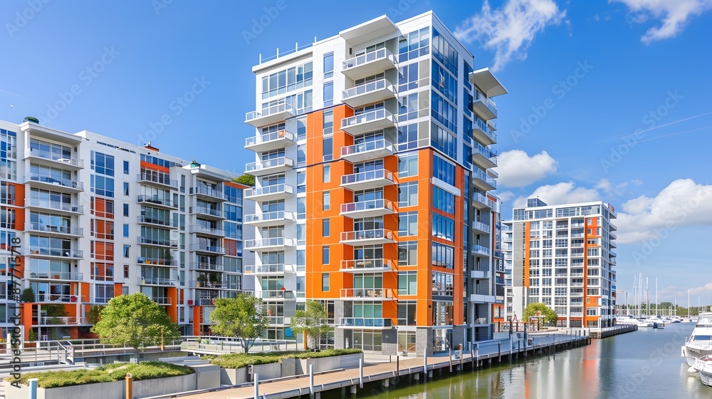 © Trukune - Modern Waterfront Condominiums with Blue Sky and White Clouds