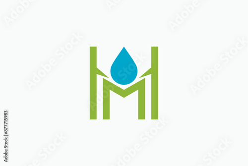 Letter h drop green health nature logo design vector image editable