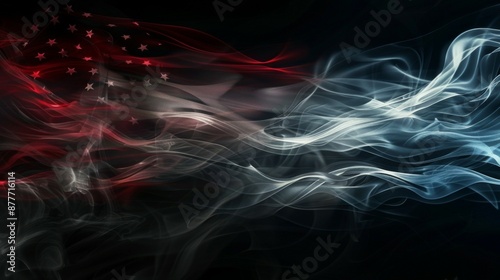 A mesmerizing abstract rendition of the American flag, characterized by swirling smoky patterns in red, white, and blue, symbolizing creativity and patriotic fervor.