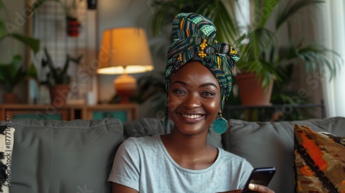 The woman with colorful headwrap. photo