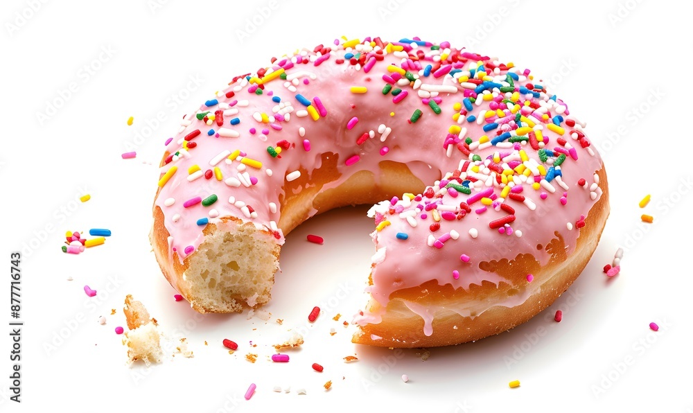 Pink Sprinkled Donut with a Bite Taken Out
