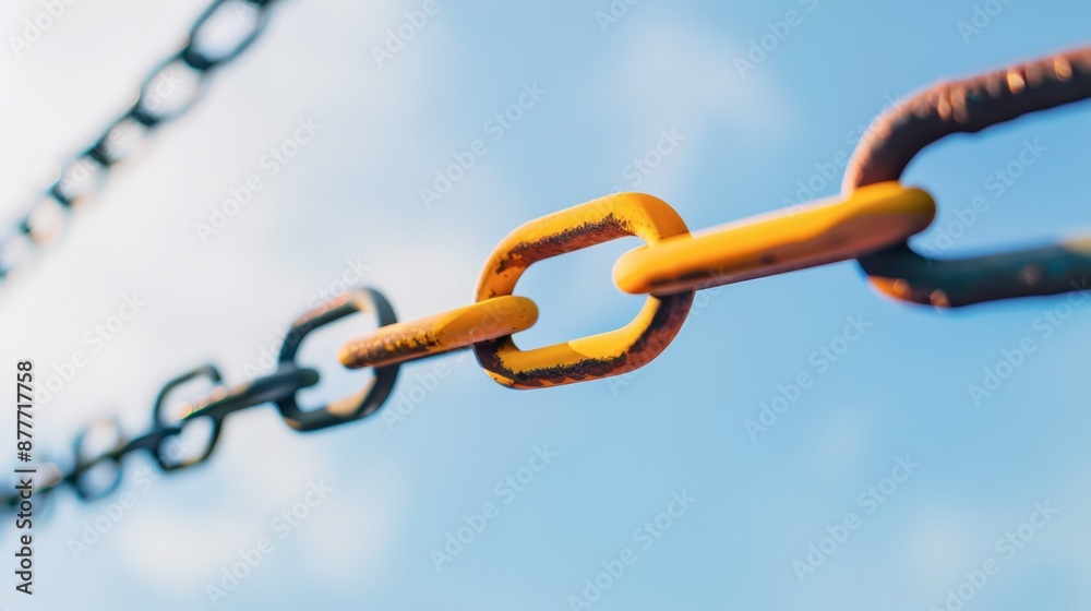 Close Up of Rusted Chain Links Against A Blue Sky Close Up of Rusted Chain Links Against A Blue Sky