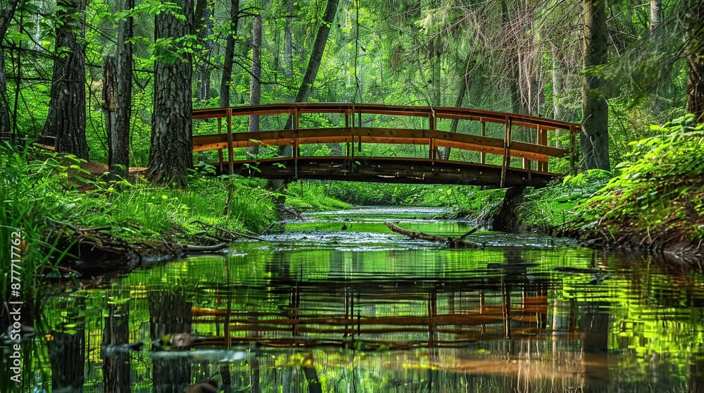 Charming wooden bridge spanning a small river in a lush forest creating a peaceful natural setting
seamless looping 4k time-lapse virtual video animation background. generated ai Charming wooden bridge spanning a small river in a lush forest creating a peaceful natural setting
seamless looping 4k time-lapse virtual video animation background. generated ai